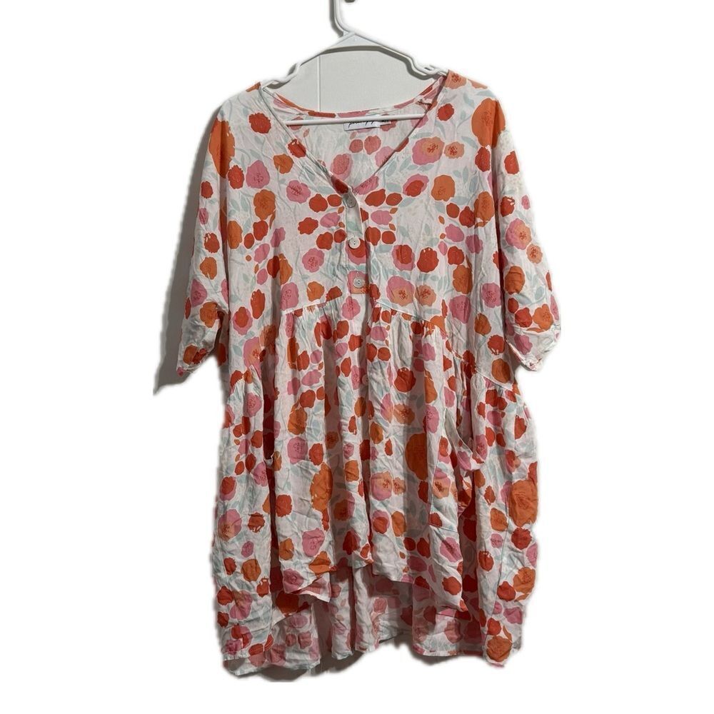 Petal & Pup Cream Sundress with‎ 3/4 Dolman Sleeves and Floral Print